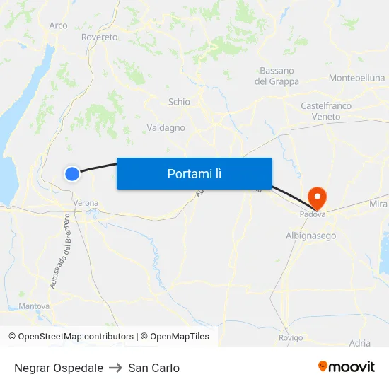 Negrar Ospedale to San Carlo map