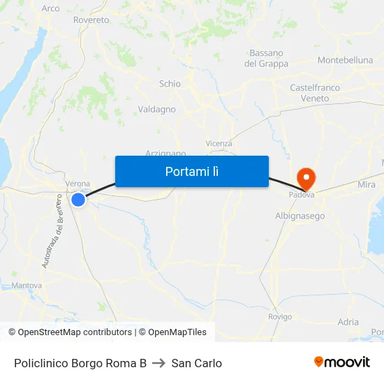 Policlinico Borgo Roma B to San Carlo map
