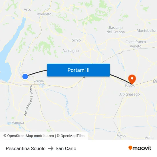 Pescantina Scuole to San Carlo map