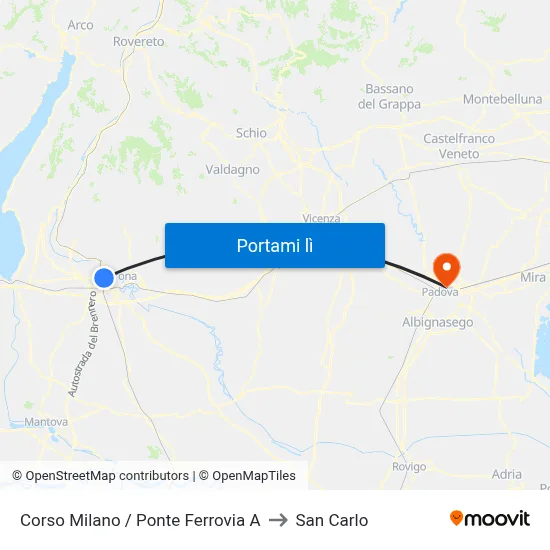Corso Milano / Ponte Ferrovia A to San Carlo map
