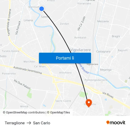 Terraglione to San Carlo map
