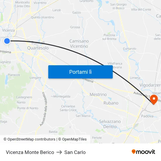 Vicenza Monte Berico to San Carlo map