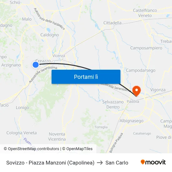 Sovizzo - Piazza Manzoni (Capolinea) to San Carlo map