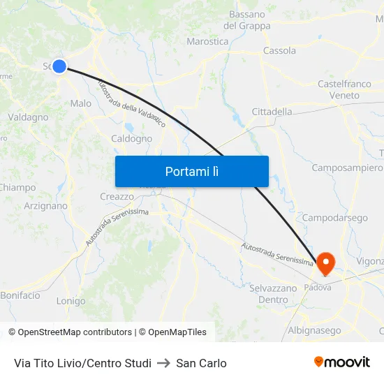Via Tito Livio/Centro Studi to San Carlo map