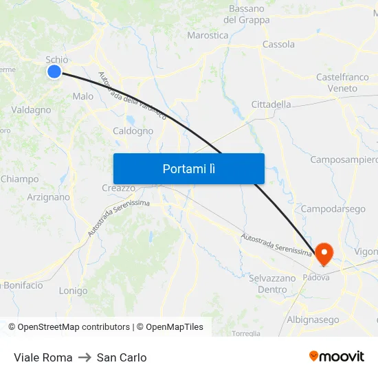 Viale Roma to San Carlo map