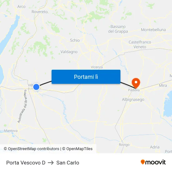Porta Vescovo D to San Carlo map