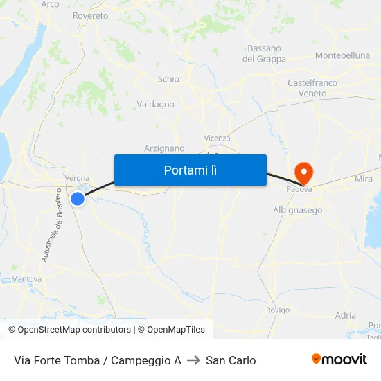 Via Forte Tomba / Campeggio A to San Carlo map