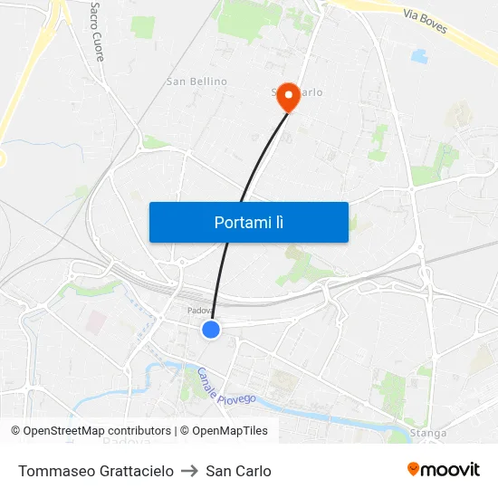 Tommaseo Grattacielo to San Carlo map