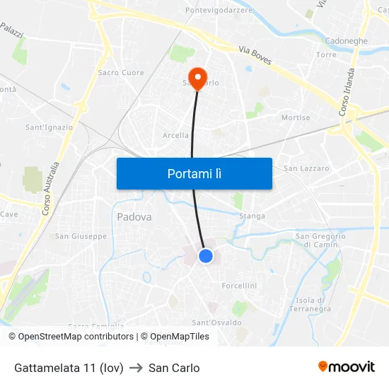 Gattamelata 11 (Iov) to San Carlo map