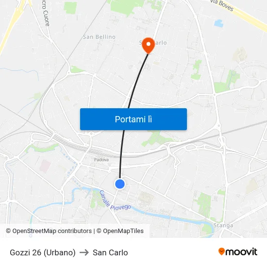 Gozzi 26 (Urbano) to San Carlo map