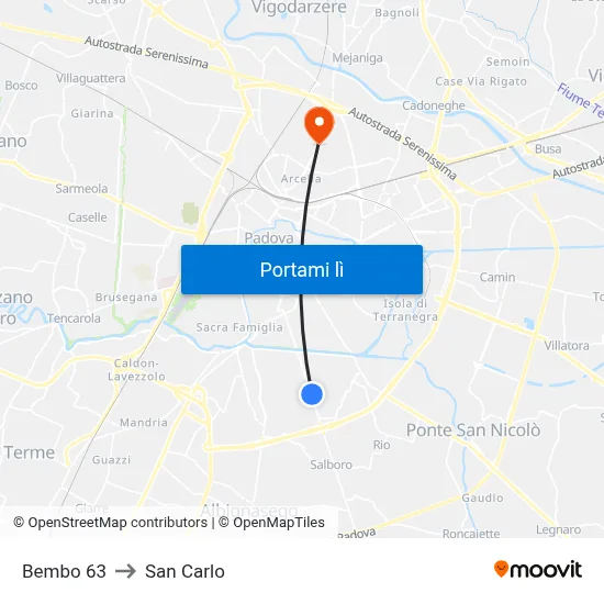 Bembo 63 to San Carlo map