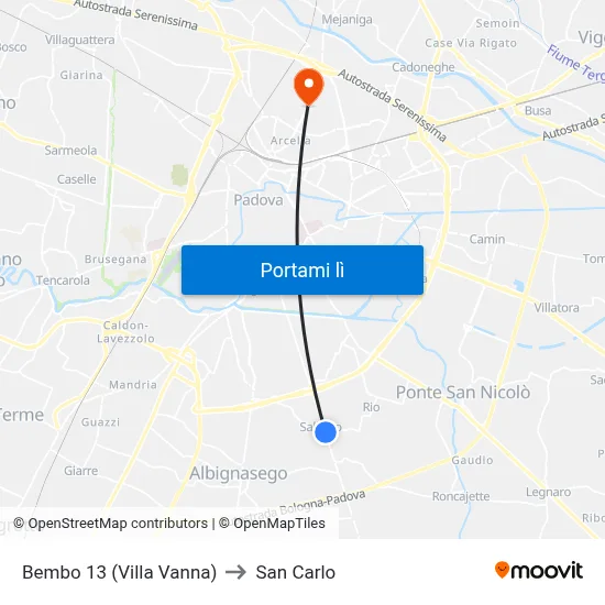Bembo 13 (Villa Vanna) to San Carlo map