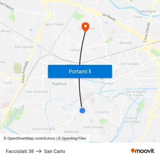 Facciolati 38 to San Carlo map