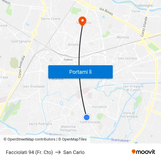 Facciolati 94 (Fr. Cto) to San Carlo map