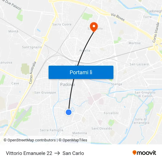Vittorio Emanuele 22 to San Carlo map