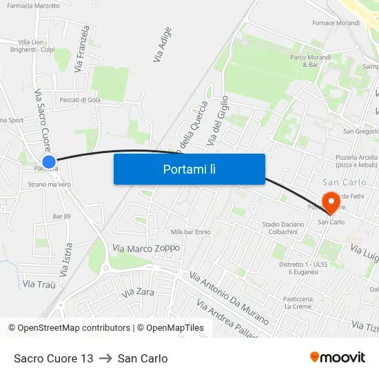 Sacro Cuore 13 to San Carlo map