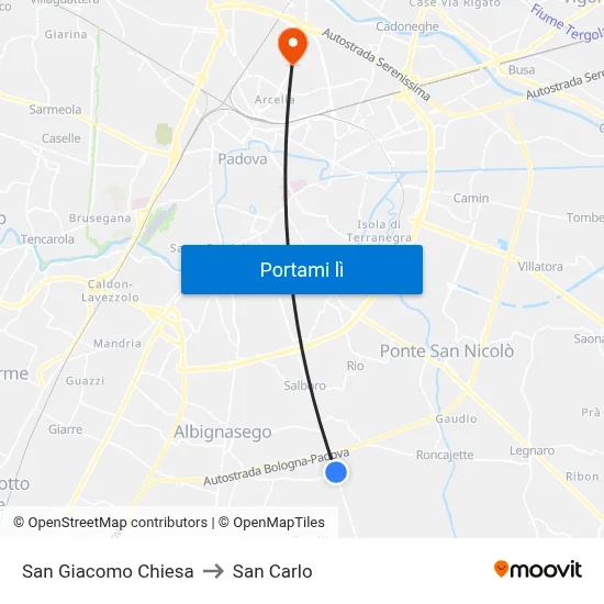 San Giacomo Chiesa to San Carlo map