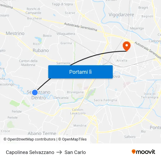 Capolinea Selvazzano to San Carlo map