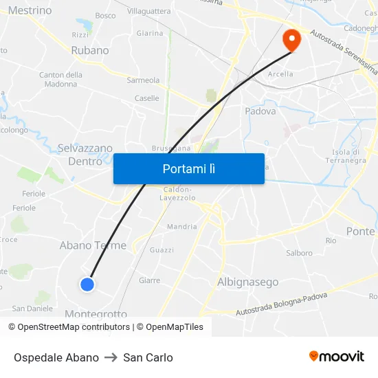 Ospedale Abano to San Carlo map
