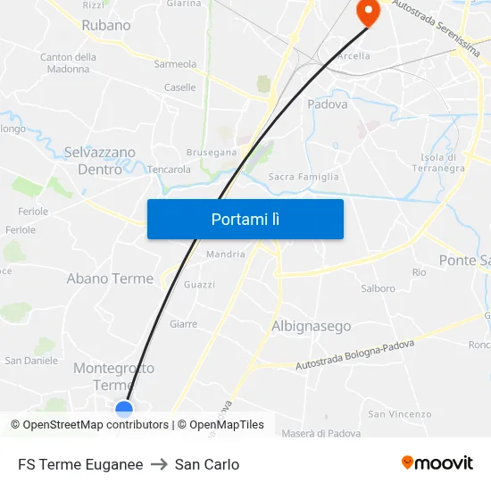 FS Terme Euganee to San Carlo map