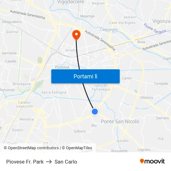Piovese Fr. Park to San Carlo map