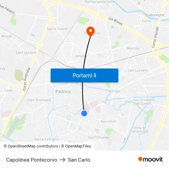 Capolinea Pontecorvo to San Carlo map