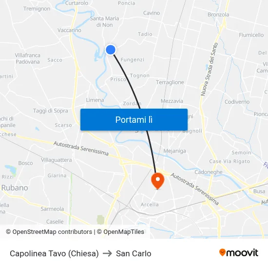Capolinea Tavo (Chiesa) to San Carlo map