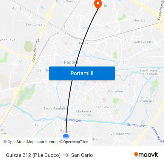 Guizza 212 (P.Le Cuoco) to San Carlo map