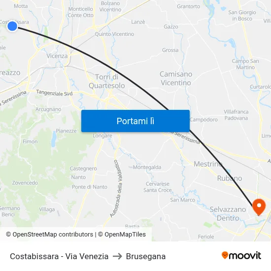 Costabissara - Via Venezia to Brusegana map