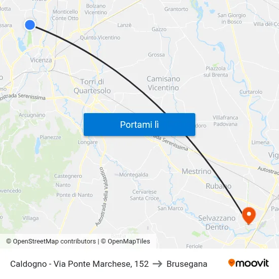Caldogno - Via Ponte Marchese, 152 to Brusegana map