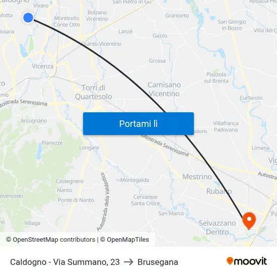 Caldogno - Via Summano, 23 to Brusegana map