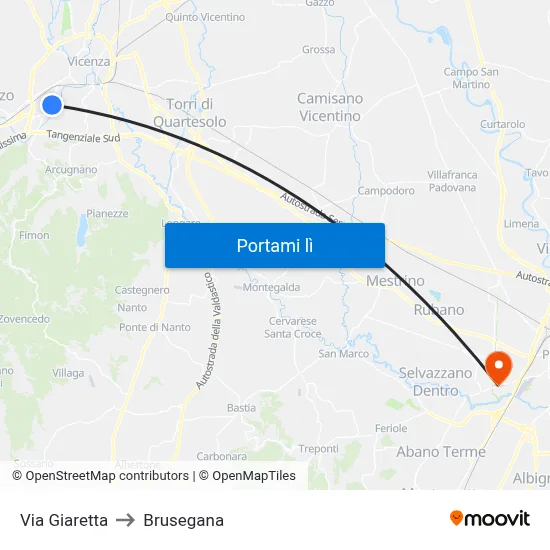 Via Giaretta to Brusegana map
