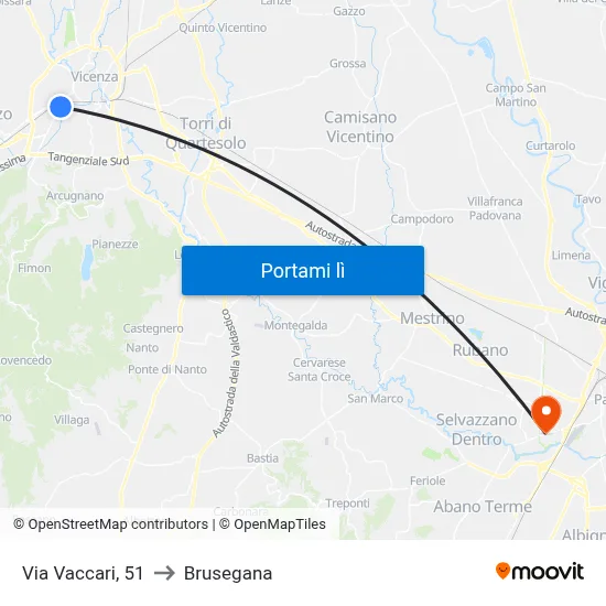 Via Vaccari, 51 to Brusegana map