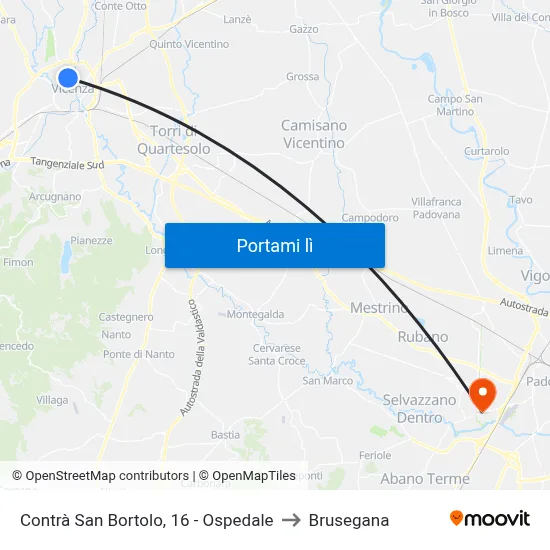 Contrà San Bortolo, 16 - Ospedale to Brusegana map