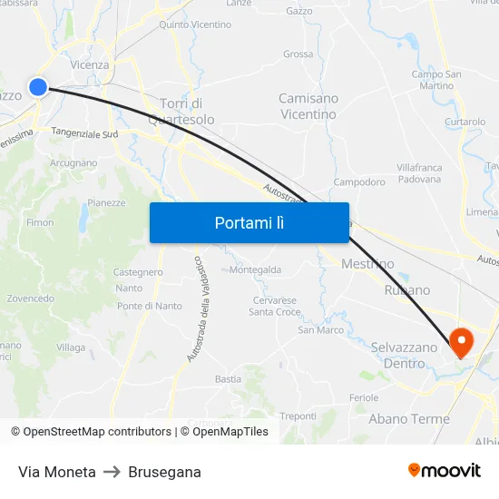 Via Moneta to Brusegana map
