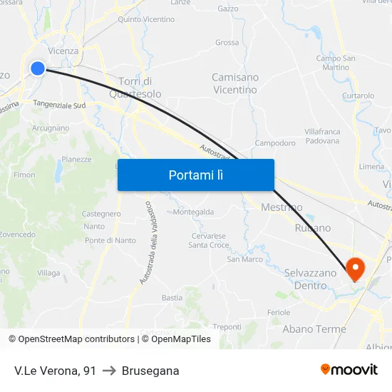 V.Le Verona, 91 to Brusegana map