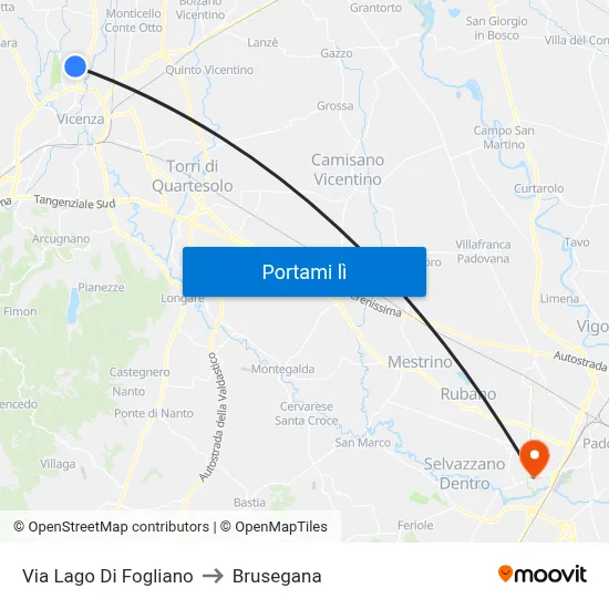 Via Lago Di Fogliano to Brusegana map