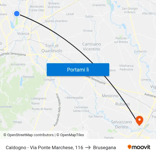 Caldogno - Via Ponte Marchese, 116 to Brusegana map