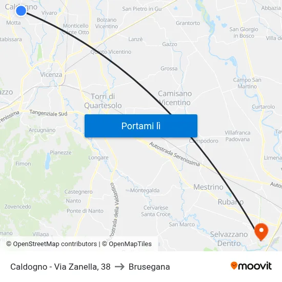 Caldogno - Via Zanella, 38 to Brusegana map