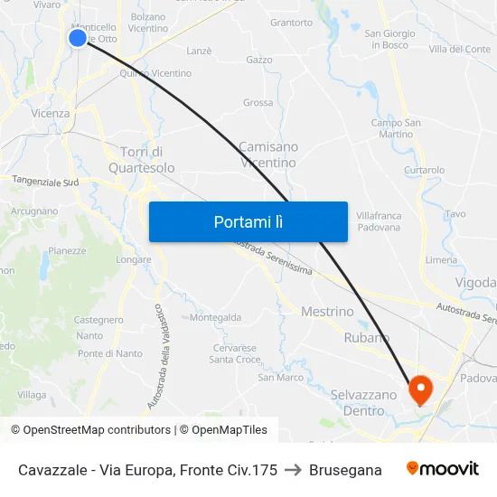 Cavazzale - Via Europa, Fronte Civ.175 to Brusegana map