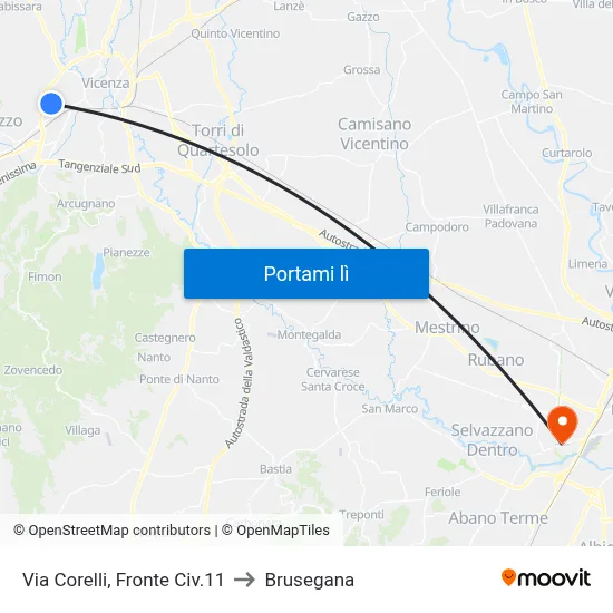 Via Corelli, Fronte Civ.11 to Brusegana map