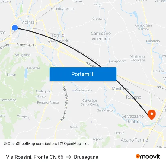 Via Rossini, Fronte Civ.66 to Brusegana map