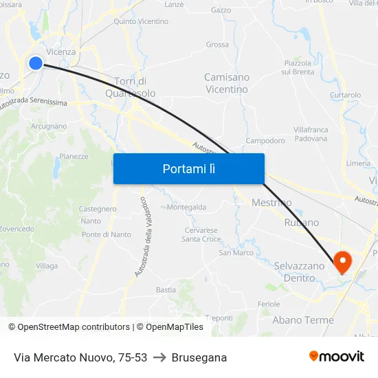 Via Mercato Nuovo, 75-53 to Brusegana map