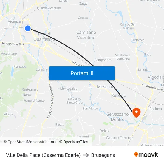 V.Le Della Pace (Caserma Ederle) to Brusegana map