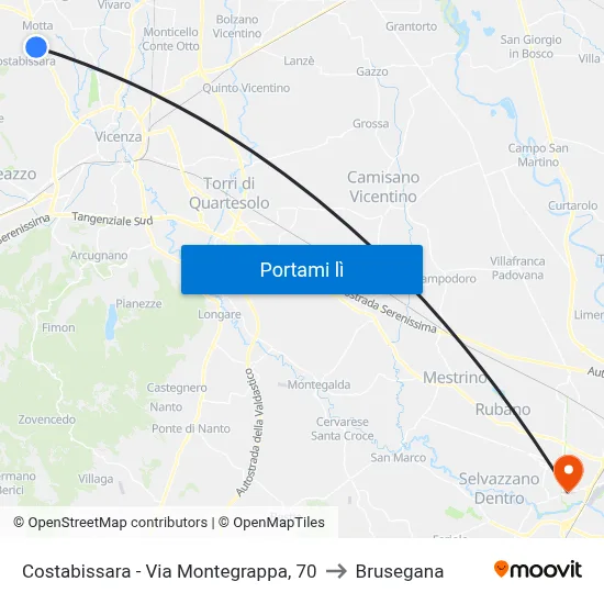 Costabissara - Via Montegrappa, 70 to Brusegana map