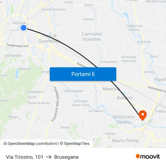 Via Trissino, 101 to Brusegana map
