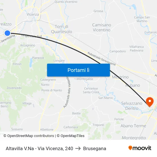 Altavilla V.Na - Via Vicenza, 240 to Brusegana map