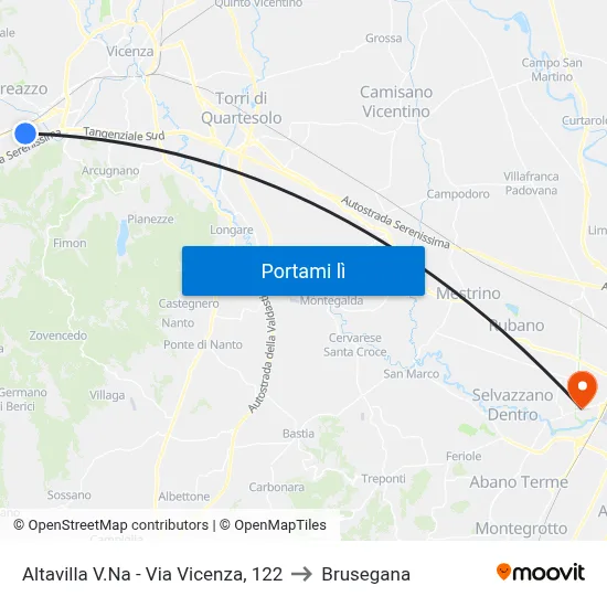 Altavilla V.Na - Via Vicenza, 122 to Brusegana map