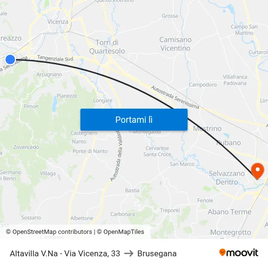 Altavilla V.Na - Via Vicenza, 33 to Brusegana map