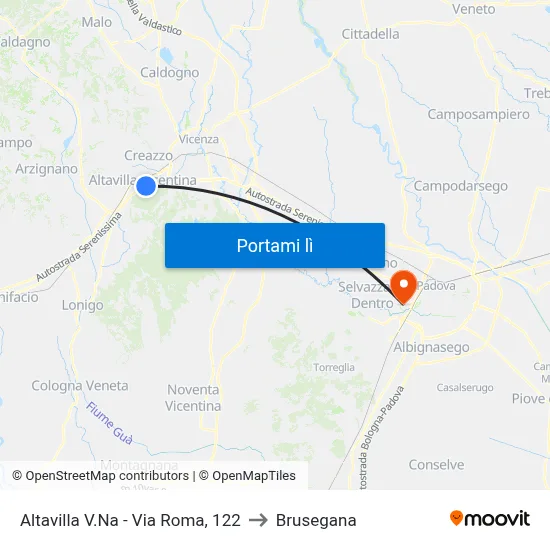 Altavilla V.Na - Via Roma, 122 to Brusegana map